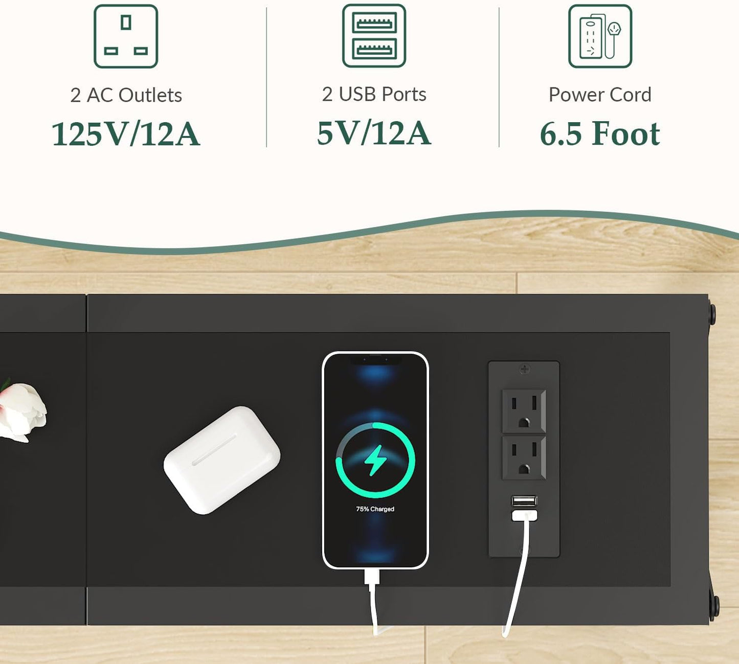 55.1" Narrow Sofa Table, Console Table with Oulets & USB Ports, Entryway Table, Industrial Couch Table for Hallway, Living Room, Bedroom, 6.5 Feet Power Cord,Black