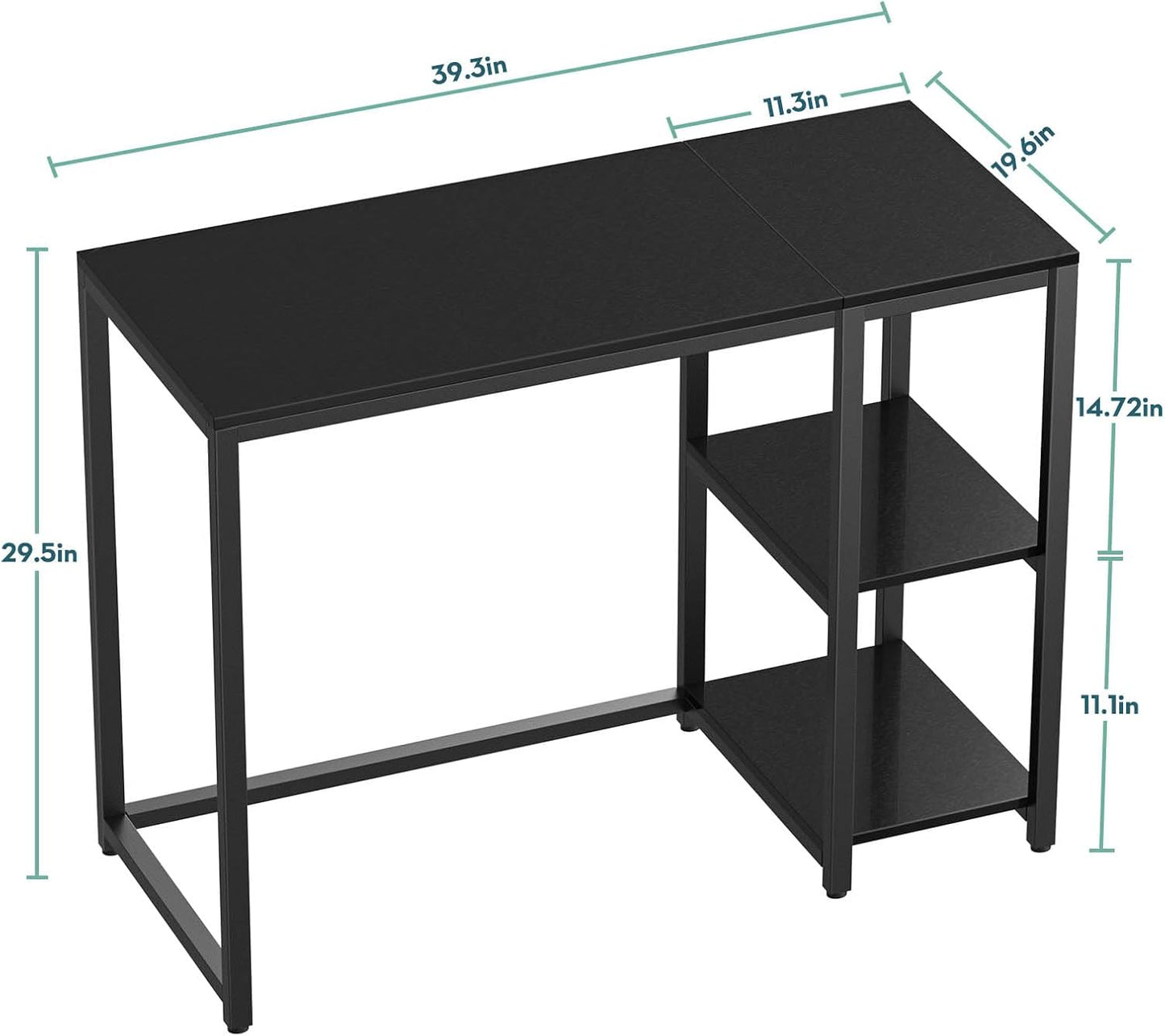 SINPAID 40'' Gaming Desk with Shelves, Black Desk for PC, Small Computer Desk, Escritorios para Computadoras
