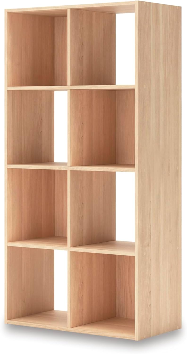 Signature Design by Ashley Piperton Contemporary 4-Tier Floor Standing 8 Cube Organizer for Living Room, Light Brown