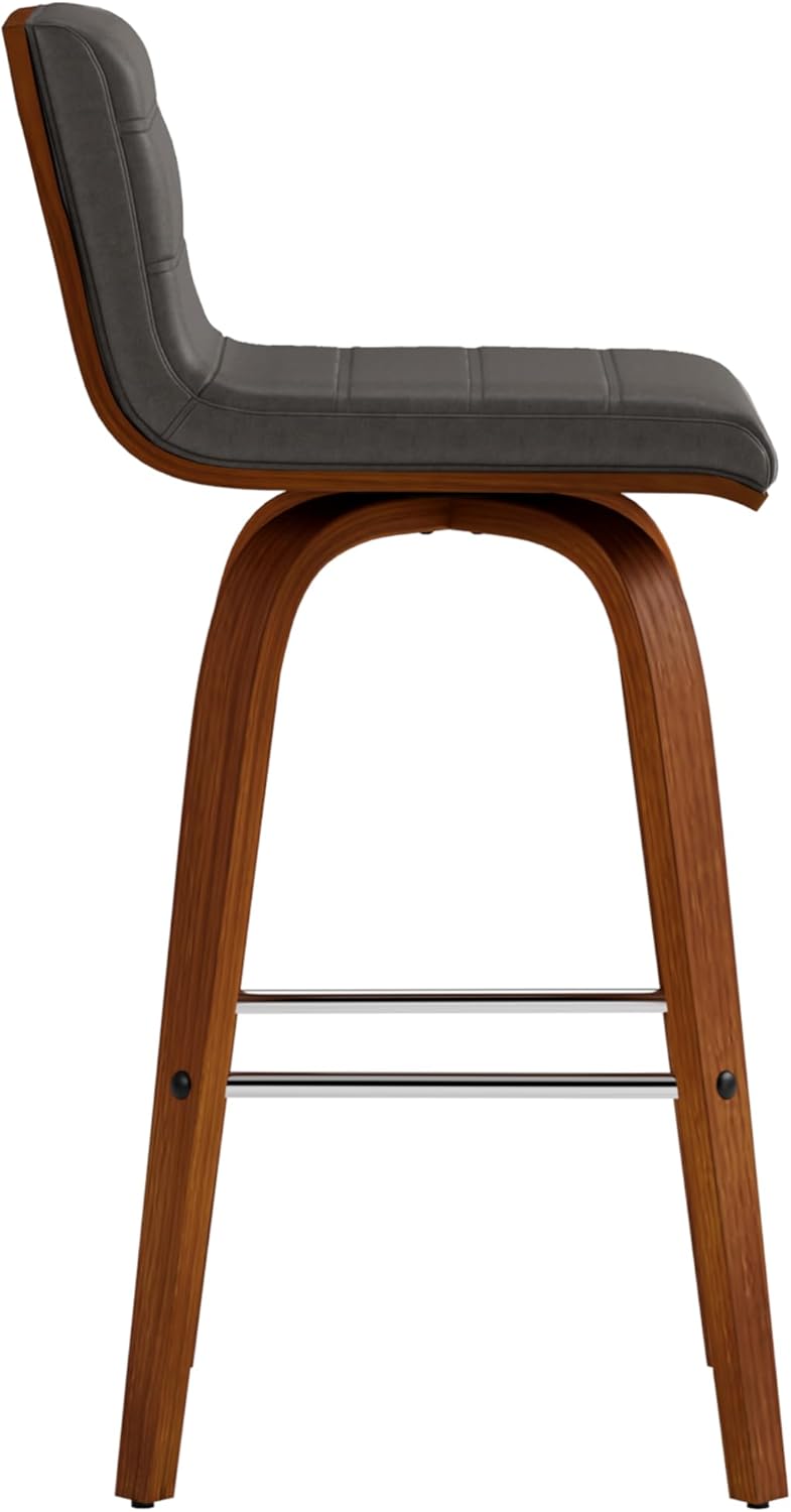 Armen Living Vienna 26" Swivel Counter Stool in Walnut Wood Finish with Gray Faux Leather - Set of 2