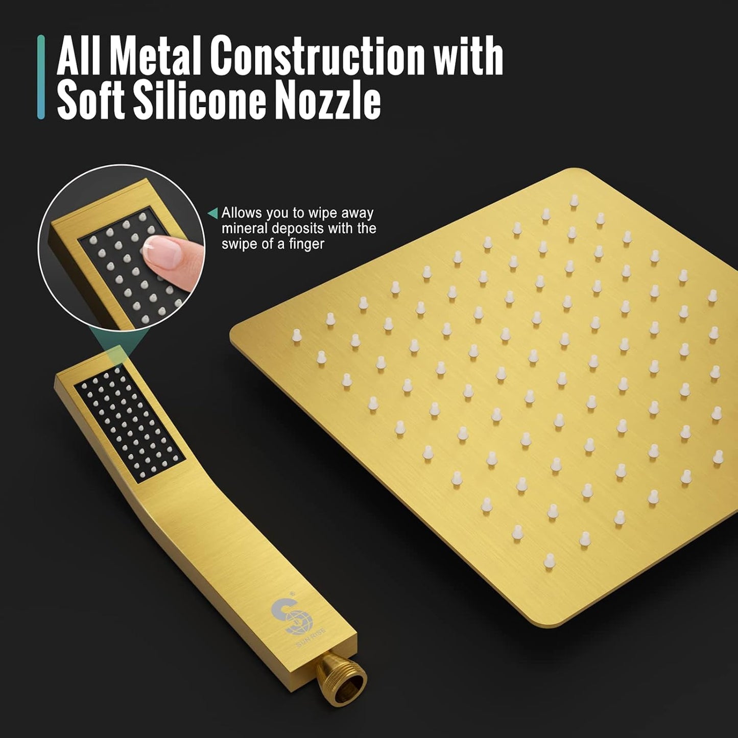 SR SUN RISE Shower System - Shower Faucet Set with 8 Inch Rain Shower Head and Handheld Shower - High Pressure Rain Shower System - All Metal Shower Faucet Trim Repair Kits - Brushed Gold