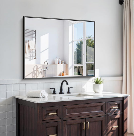 KOCUUY 30x36 Inch Large Black Wall Mounted Mirror,Aluminum Framed Decorative Rectangular Bathroom Mirror for Wall Over Sink,Vanity Mirror for Bedroom Living Room Bathroom,Functional Oversized Mirror