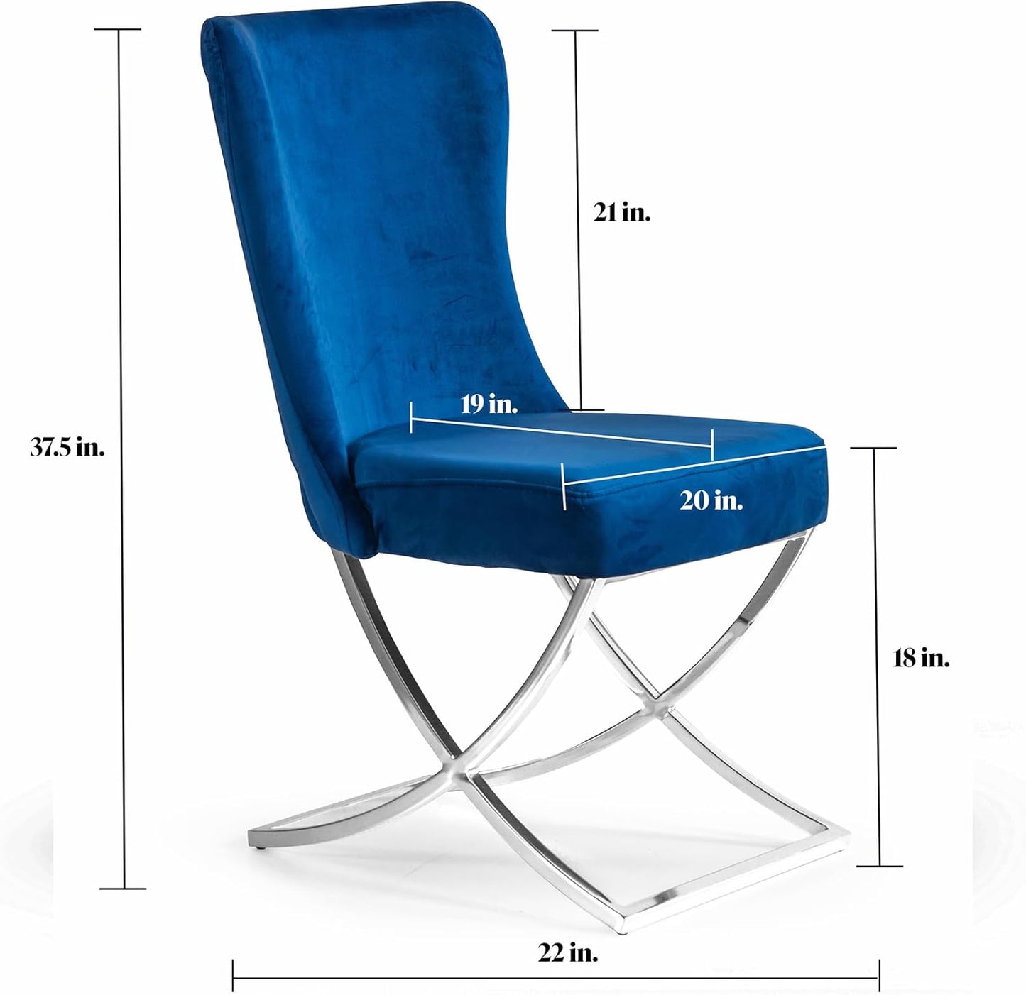 Ottomanson Royal Dining Chairs Set of 8 – Upholstered Tufted Microfiber, Assembled, Silver Metal Legs, Beech Wood Frame, 350 lb Capacity, Blue