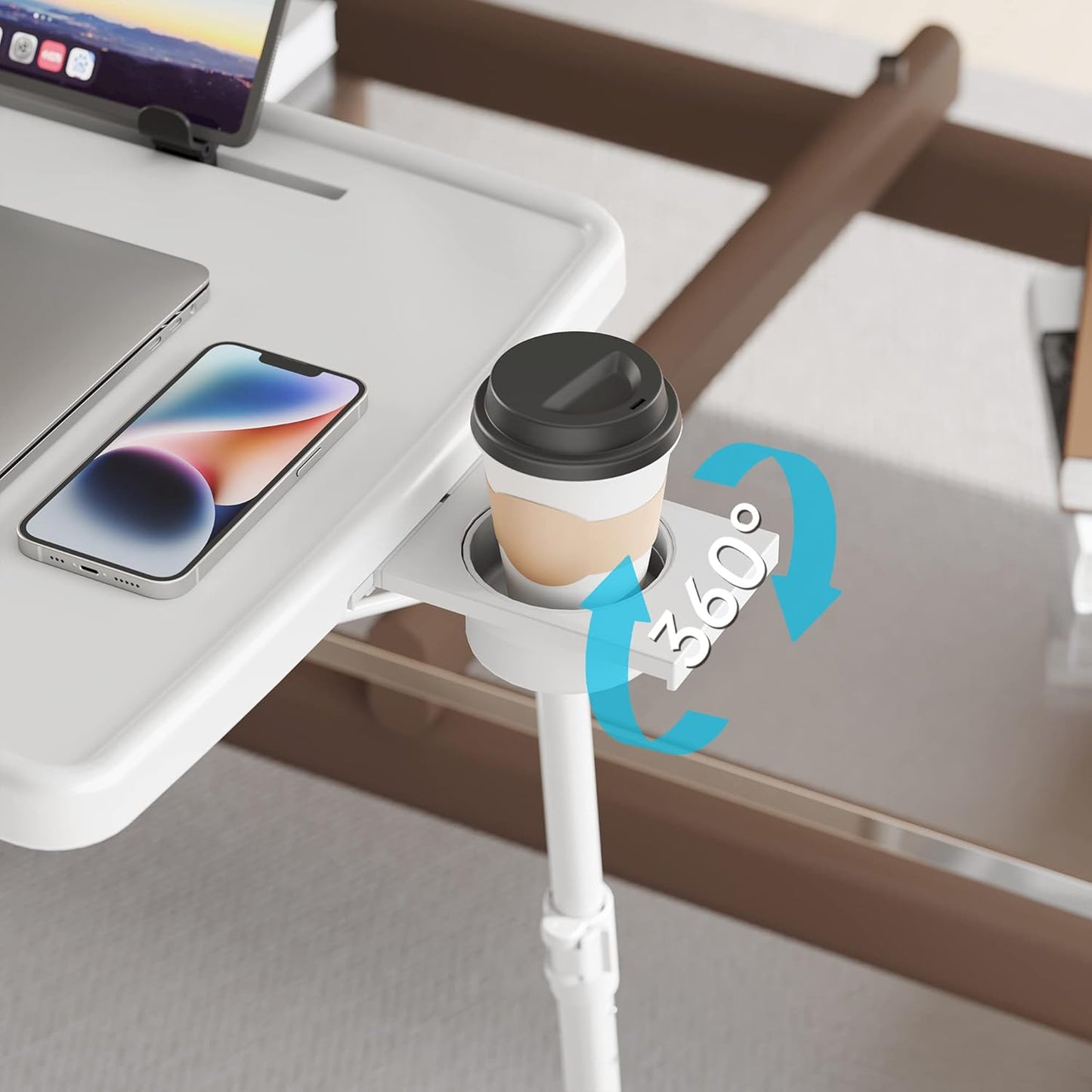 Allpop X TV Tray Table, TV Dinner Tray for Eating, Large Adjustable Folding Laptop Table with Book Stand, Cup Holder & Tablet Slot on Couch & Bed with 6 Heights & 3 Tilt Angles, White