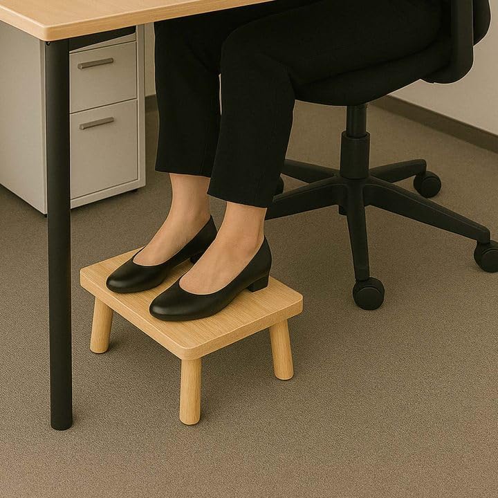 Wooden Step Stool for Adults,One Step Stool with Non-Slip Feet,Portable Bed Steps for High Beds, Office,Bedroom,Kitchen (Natural, Small)