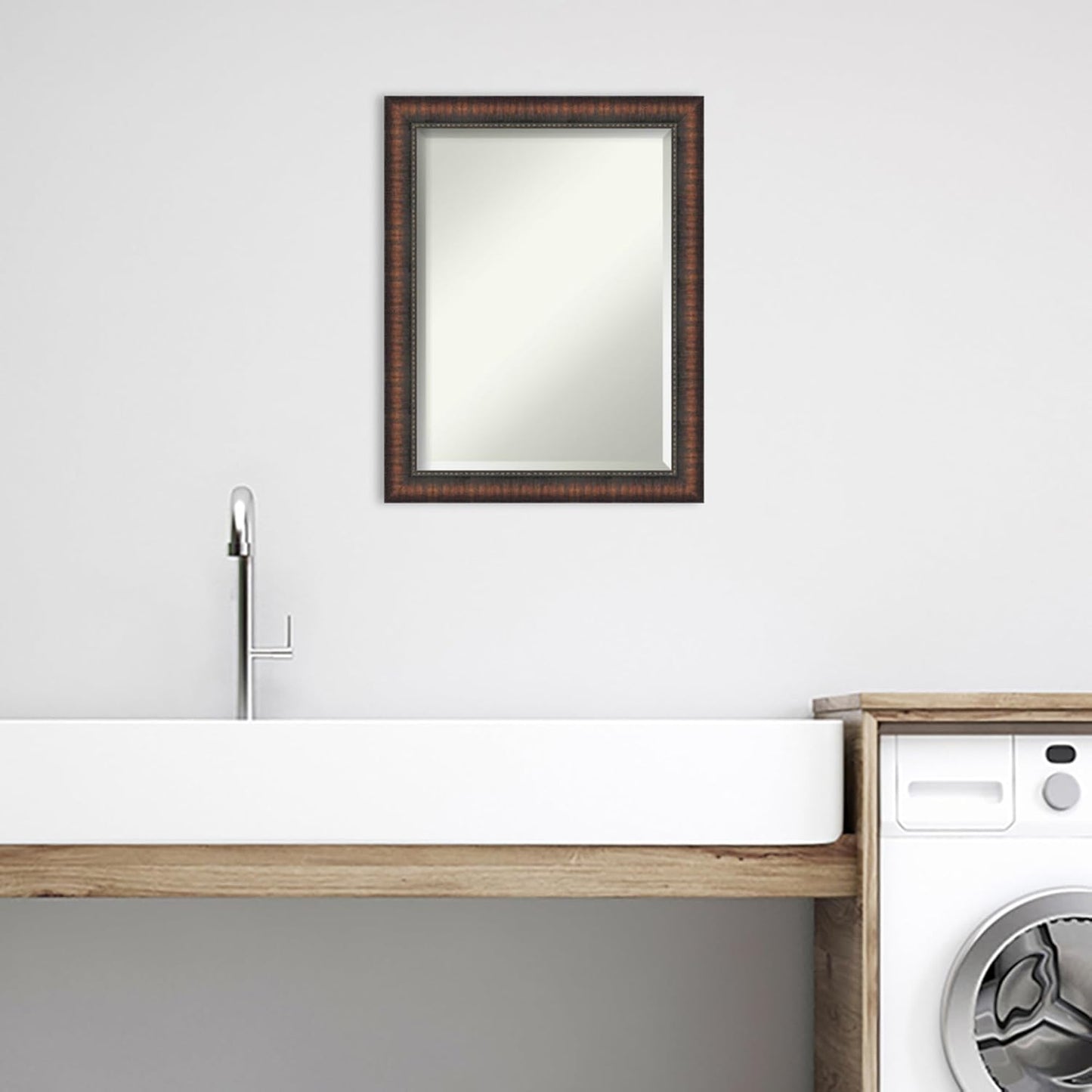 Amanti Art Brown Bathroom Mirror for Over Sink, 28x22 Caleb Brown Rectangle Vanity Mirror, Medium Rustic Farmhouse Frame, Hangs Horizonally and Vertically, Bathroom Wall Decor, Beveled Edge