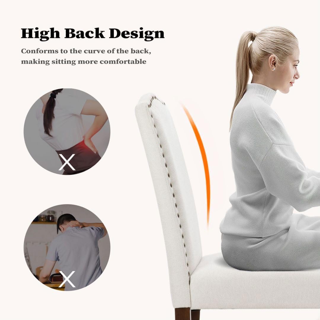 Kitchen Chairs Set of 2 Modern Upholstered Fabric Seat with Nailhead Trim and Ergonomic Lumbar Support for Living Room and Rustic Farmhouse Dining Area, Beige