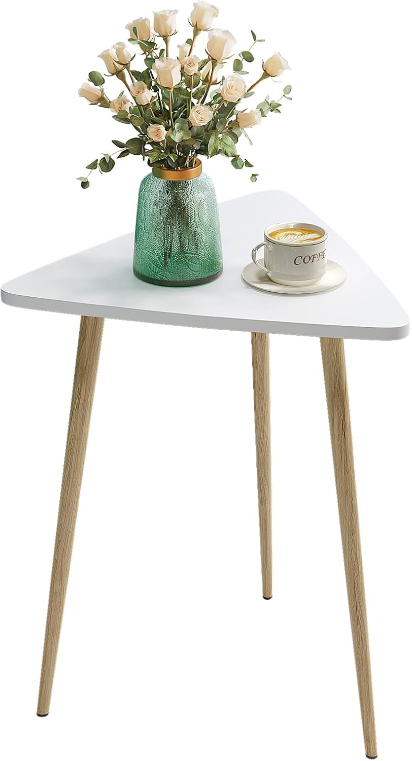 SAYGOER White Side Table Small Triangle End Tables Modern Narrow Sofa Table for Living Room Bedroom Small Space Unique Bedside Table,Medal Frame 13.5" W x 12.3" D x 17.7" H