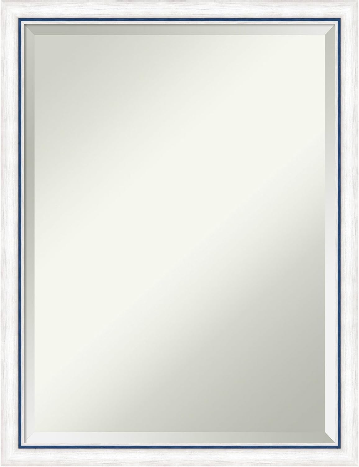 Amanti Art White Bathroom Mirror for Over Sink, 26x20 Morgan White Blue Rectangle Vanity Mirror, Medium Modern Contemporary Wood Frame, Hangs Horizonally and Vertically, Bathroom Wall Decor, Beveled
