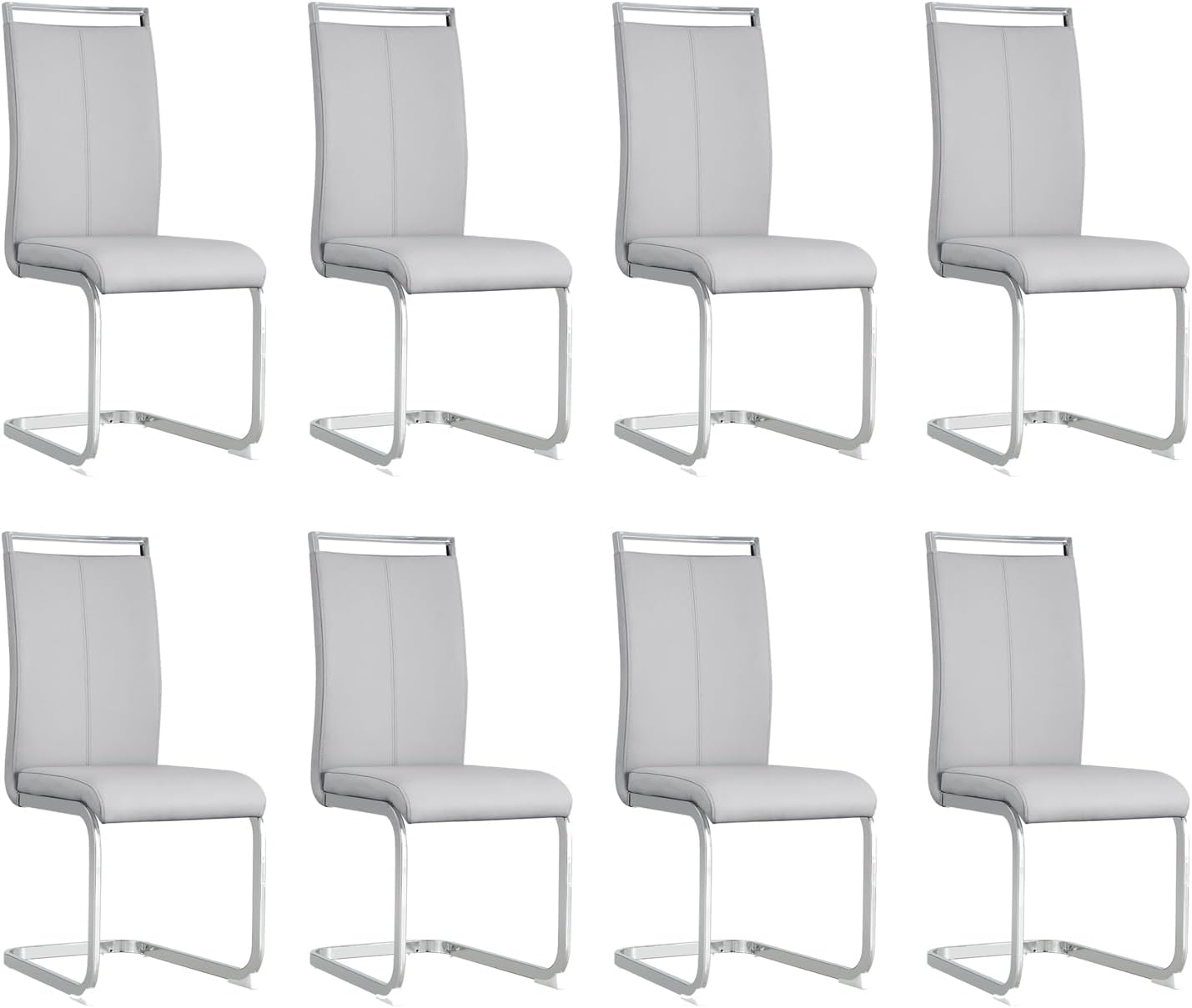 Modern Dining Chairs Set of 8, High Back Kitchen Chairs,Faux Leather Side Chair with Metal Legs, Easy to Clean Upholstered Dining Chairs, Ideal for Living Room(Silver Leg)
