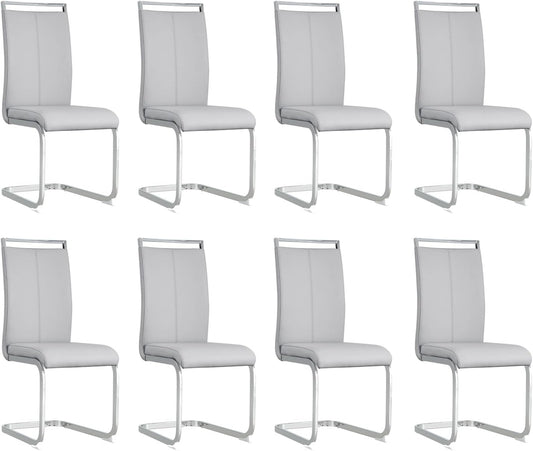 Modern Dining Chairs Set of 8, High Back Kitchen Chairs,Faux Leather Side Chair with Metal Legs, Easy to Clean Upholstered Dining Chairs, Ideal for Living Room(Silver Leg)