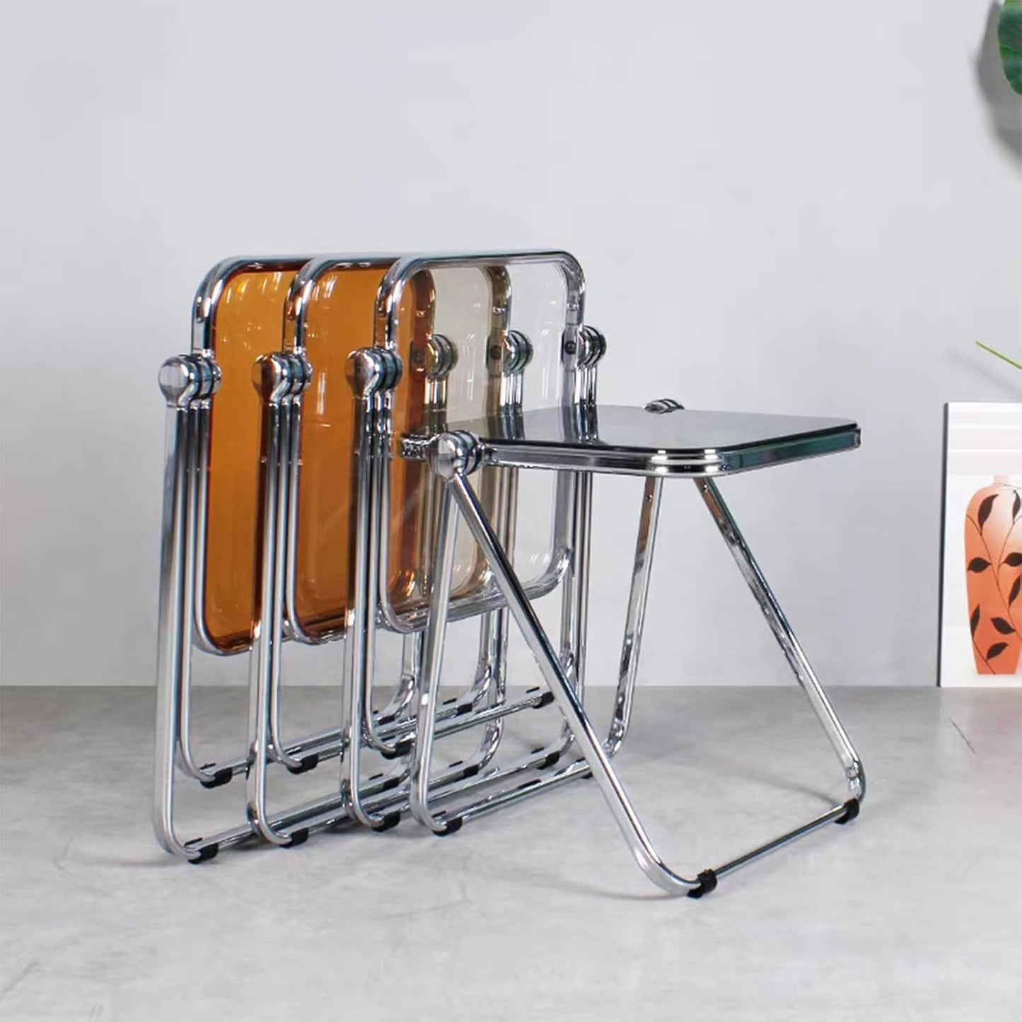 16.2" × 14.1" Acrylic Folding Table, Small Lightweight End Table for Living Room, Bedroom and Small Room, Sturdy Metal Frame with No Assembly Required, Space-Saving Storage Design (Clear)