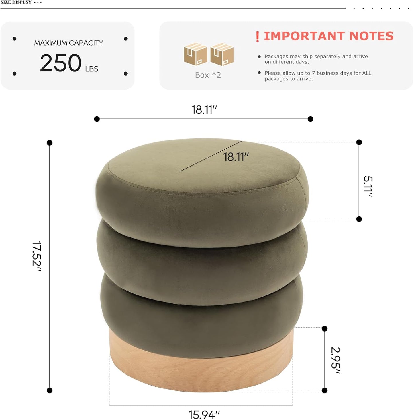 COLAMY Velvet Ottoman Footstool, Tufted Modern Foot Rest Stool with Wood Base for Living Room, Bedroom, Desk, Round Versatile Side End Table, Pouf, Makeup Seat,2pcs,Green