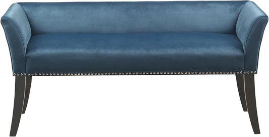 Madison Park Accent Bench, Upholstered with Nailhead Trim, & Padded Seat Entryway Bench Small, End of Bed Bench with Back, 49.5" W x 19.25" D x 23" H, Blue