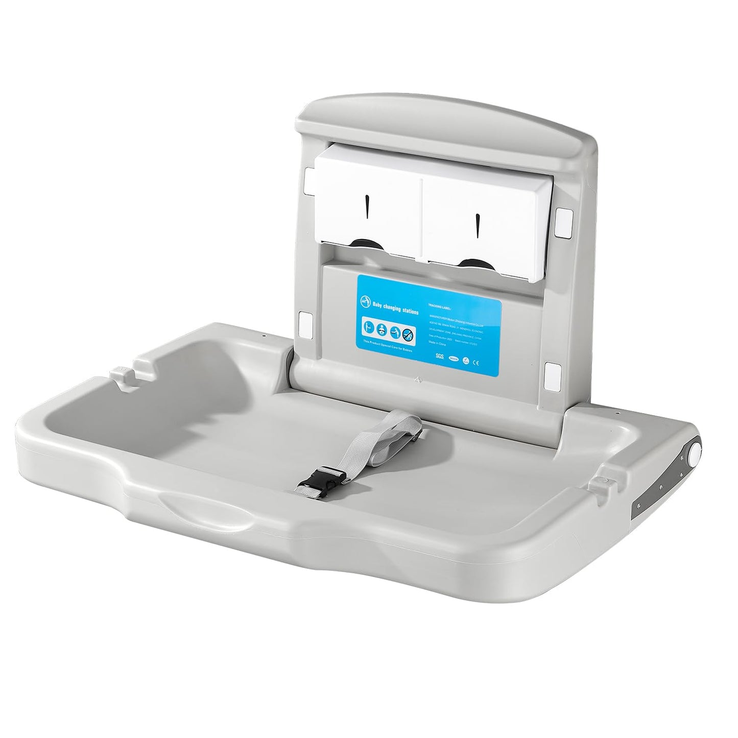 Fold-Down Baby Changing Diaper Station - Horizontal Wall Mounted, Sturdy & Durable with Safety Straps for Commercial Bathrooms(1 White Granite)