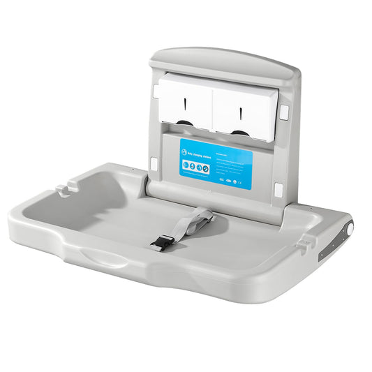 Fold-Down Baby Changing Diaper Station - Horizontal Wall Mounted, Sturdy & Durable with Safety Straps for Commercial Bathrooms(1 White Granite)