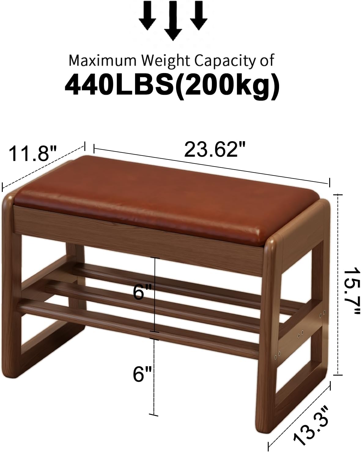 Small Shoe Bench with Leather Cushion,2 Tiers Shoe Rack Bench with Flip-Top Storage,Wood Shoe Rack for Entryway（Orange,23.62"）