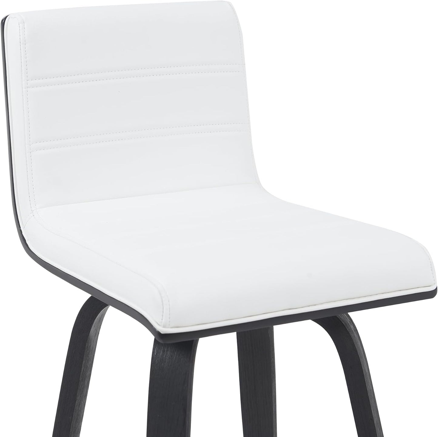 Vienna Modern Counter Height Swivel Bar Stool with Snow White Faux Leather Seat and Black Brushed Wood Frame Set of 3