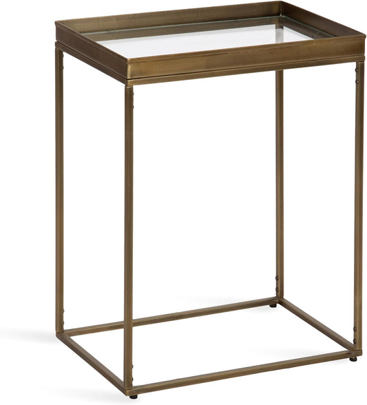 Kate and Laurel Lonsdale Transitional Glass Narrow End Table; 18 x 12 x 24; Clear Glass and Antique Brass; Decorative Contemporary Metal Side Table for Bedroom Nightstand or Living Room Accent