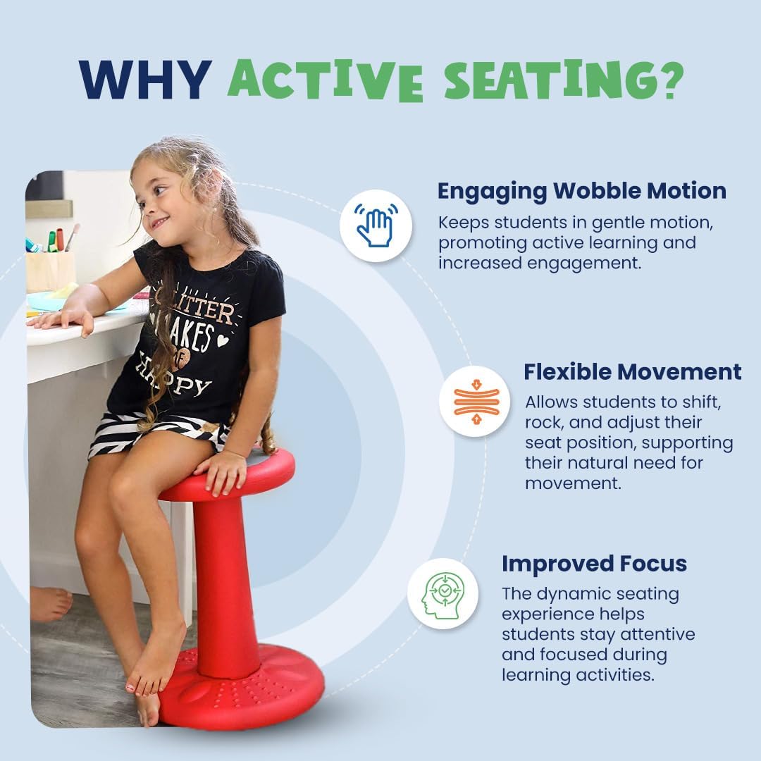 ActiveChairs Adjustable Wobble Stool, Flexible Classroom Seating, Improves Focus, Posture & Helps ADHD/ADD, Sensory Chair, Active Desk Chairs, Adjusts from 16.65" to 23.75", Ages 13-18, Grey