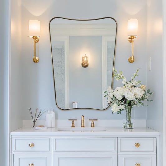 ANDY STAR Gold Vanity Mirror, 22x30 Inch Brushed Gold Bathroom Mirror, Antique Brass Asymmetrical Mirror in Rust-Proof Stainless Steel Metal Frame, Unique Butterfly Shape, Ideal for Home Remodel