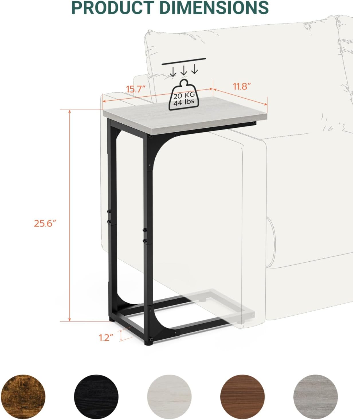 C-Shaped Side Table for Couch - Small Coffee Stand Sofa Tray Desk with Metal Frame and Waterproof Scratch Resistant, Modern End Accent for Living Room, Bedroom, Small Spaces, Greige