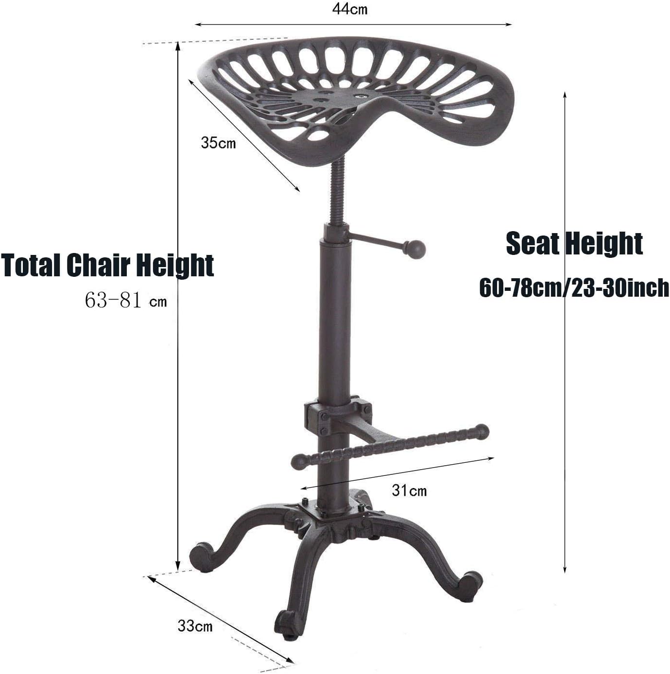 Industrial Bar Stool-Swivel Tractor Seat-Kitchen Dining Counter Chair-Extra Pub Height- Adjustable 24.8-31"-Iron Cast Design