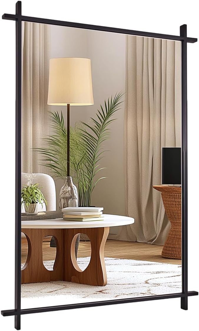 ANDY STAR Black Vintage Bathroom Mirror, 24x36 Inch Cross Corner Mirrors for Bathroom in 1 Inch Stainless Steel Metal Frame Minimalist for Home Decor Wall Mounted Horizontal/Vertical