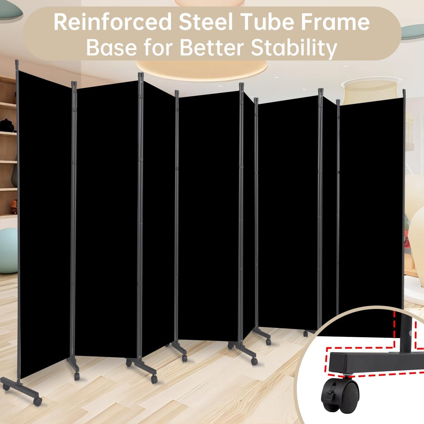 Room Divider 8 Panel Room Dividers/Wheels, Room Divider Panel for Office Room Partitions and Dividers, Portable Partition Wall Divider for Room Separation, Fabric Folding Room Dividers and Screens
