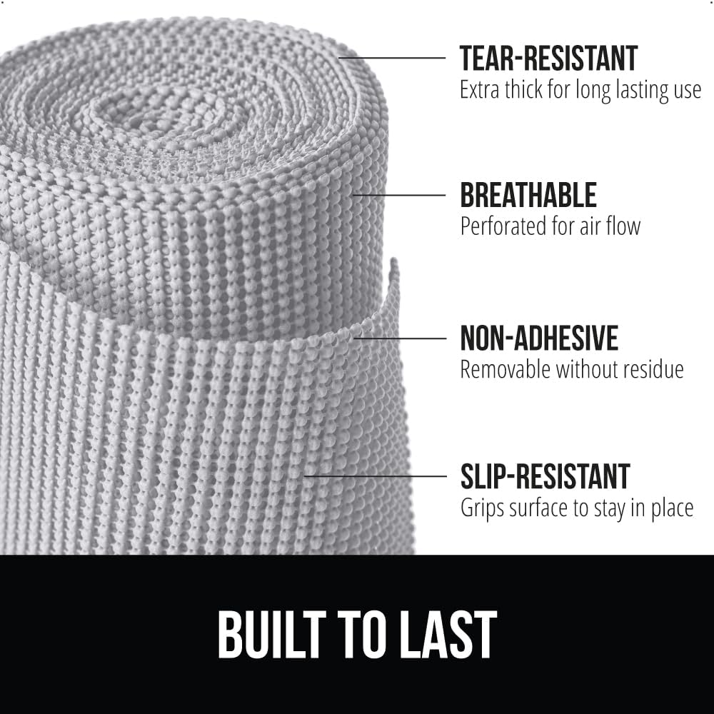 GORILLA GRIP powerGRIP Drawer Shelf and Cabinet Liner, Thick Strong Hold, Non-Adhesive Liners Protect Kitchen Cabinets and Cupboard, Bathroom Drawers, Easy Install, Breathable Mat, 20" x30' Light Gray