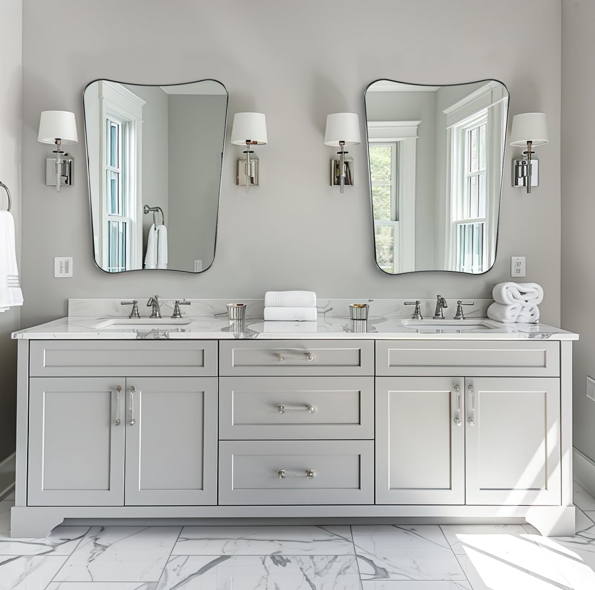 ANDY STAR Chrome Mirror for Bathroom, 22x30 Inch Asymmetrical Mirror, Polished Chrome Bathroom Vanity Mirror with Rust-Proof Stainless Steel 1’’ Frame, Unique Shape for Home Remodel