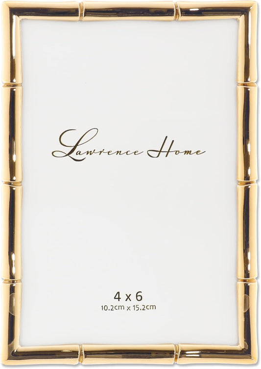 Lawrence 712246 4-Inch W x 6-Inch H Gold Metal Picture Frame with Bamboo Design