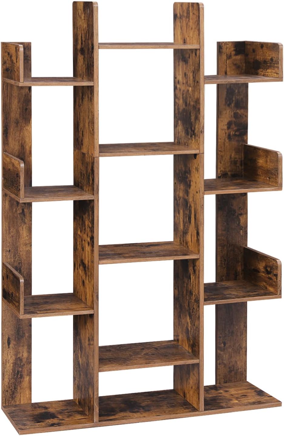 VASAGLE Bookshelf, Tree-Shaped Bookcase with 13 Storage Shelves, Rounded Corners & 9-Tier Floor Standing Tree Bookshelf, with Shelves for Living Room, Home Office, Rustic Brown ULBC11BX