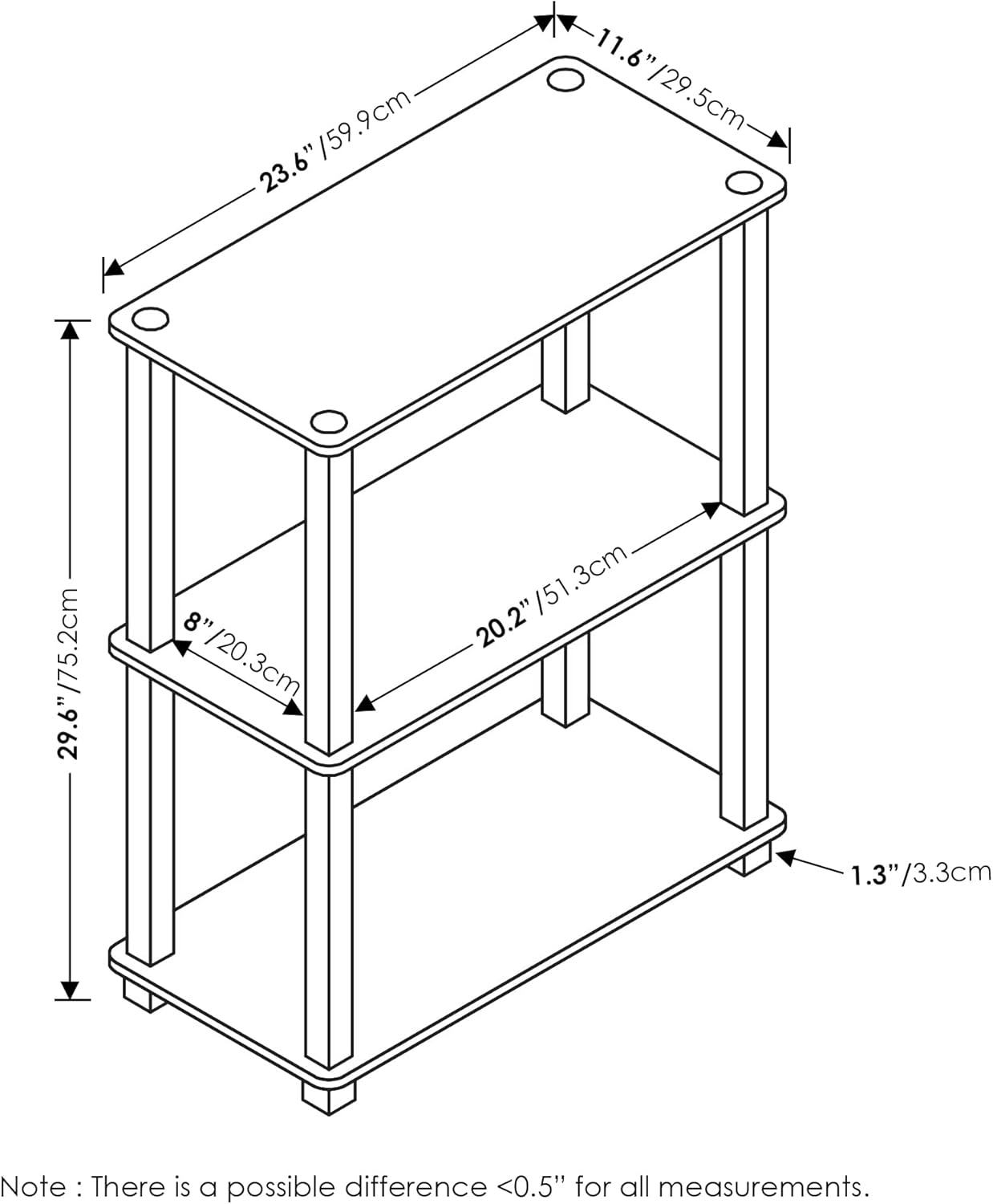 Furinno Turn-S-Tube 3-Tier Compact Multipurpose Shelf Display Rack with Square Tube, Amber Pine/Black