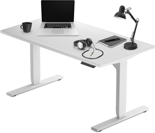 Progressive Desk Stand Up Adjustable Height Electric Standing Desk - 60"x30" Dual Motor, Computer Workstation Table for Home Office - Warm White, White Frame