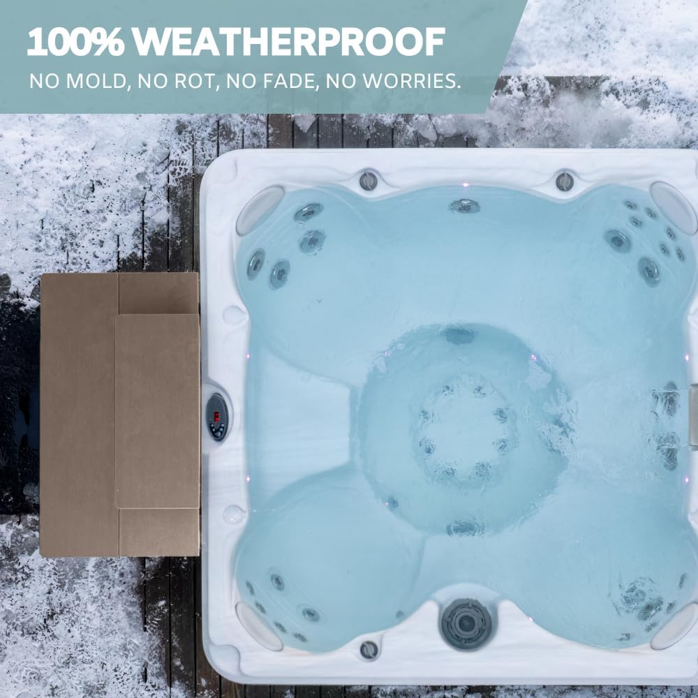 Heavy Duty Hot Tub Steps with Storage - Waterproof, Non-Slip & No Maintenance - Large 700LBS Capacity - Multi Angle Access - Ideal for Spa Steps, Hot Tub Stairs - Brown Spa Step for Outdoor