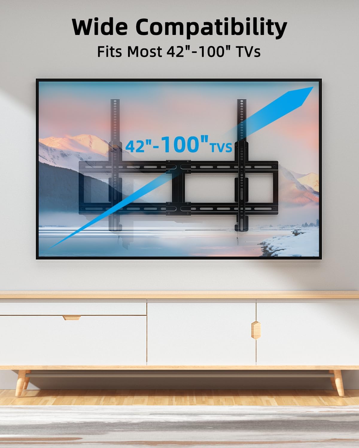 HOME VISION Fixed TV Wall Mount for Most 42"-100" Flat Curved TVs- 0.86'' Ultra Slim, Low Profile TV Mount Fits 8"-32" Studs, Heavy Duty Bracket Mounts for Large TVs, Max VESA 800X600mm, Up to 200lbs