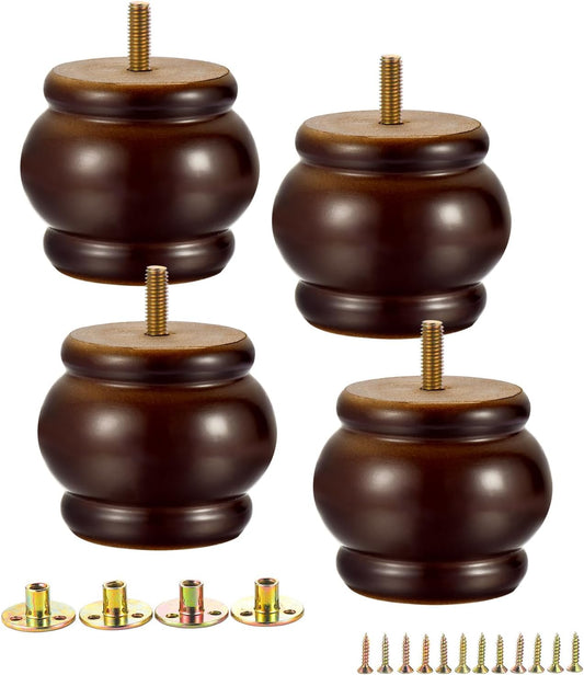 4PCS Wood Furniture Legs 2.56 inches Furniture Legs with Bolt Walnut Sofa Legs Couch Legs Replacement for Legs for Piano Bench, Chest-Turned-Coffee Table (Lantern Shape Walnut)