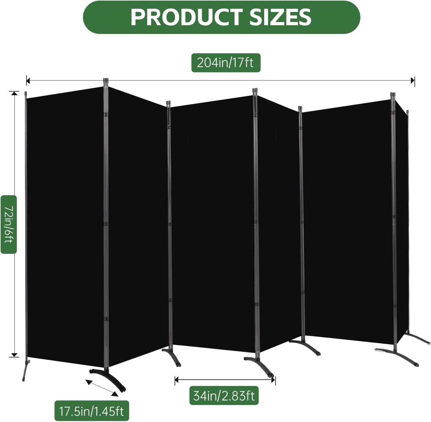 YASRKML Room Divider Folding Privacy Screens, Portable Room Divider Panel 6 Panel Partition Room Dividers Screen, Freestanding Room Partitions and Dividers Fabric Dividers for Room Separation, Black
