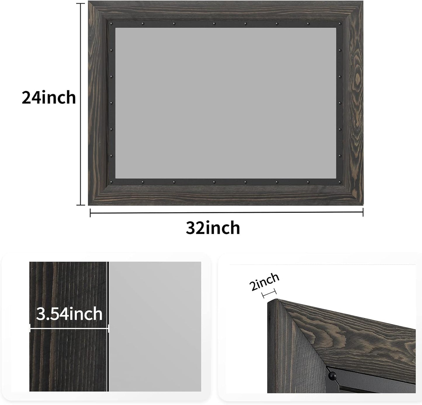 YOSHOOT Rustic Wooden Framed Wall Mirror, 32x24 Inch, Natural Wood and Iron Bathroom Vanity Mirror for Farmhouse Decor, Vertical or Horizontal Hanging