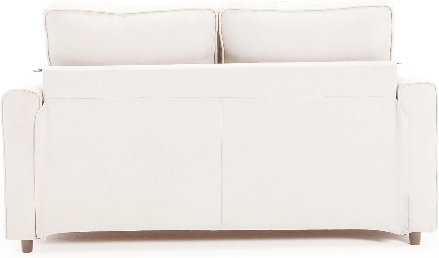 ERYE Modern Upholstered Loveseat Sofa Foldable Convertible Floor Sofabed W/Cupholders and Pockets, 3 Fold Tufted Futon Lounge Sofa with Pull Out Sleeper Couch Bed for Living Room Bedroom Studio