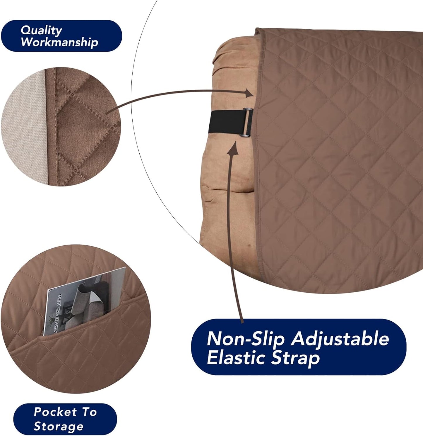 PureFit Reversible Sofa Cover Water Resistant Recliner Couch Cover, Machine Washable Furniture Cover with Adjustable Strap for Dogs, Pets (Recliner, Brown/Beige)