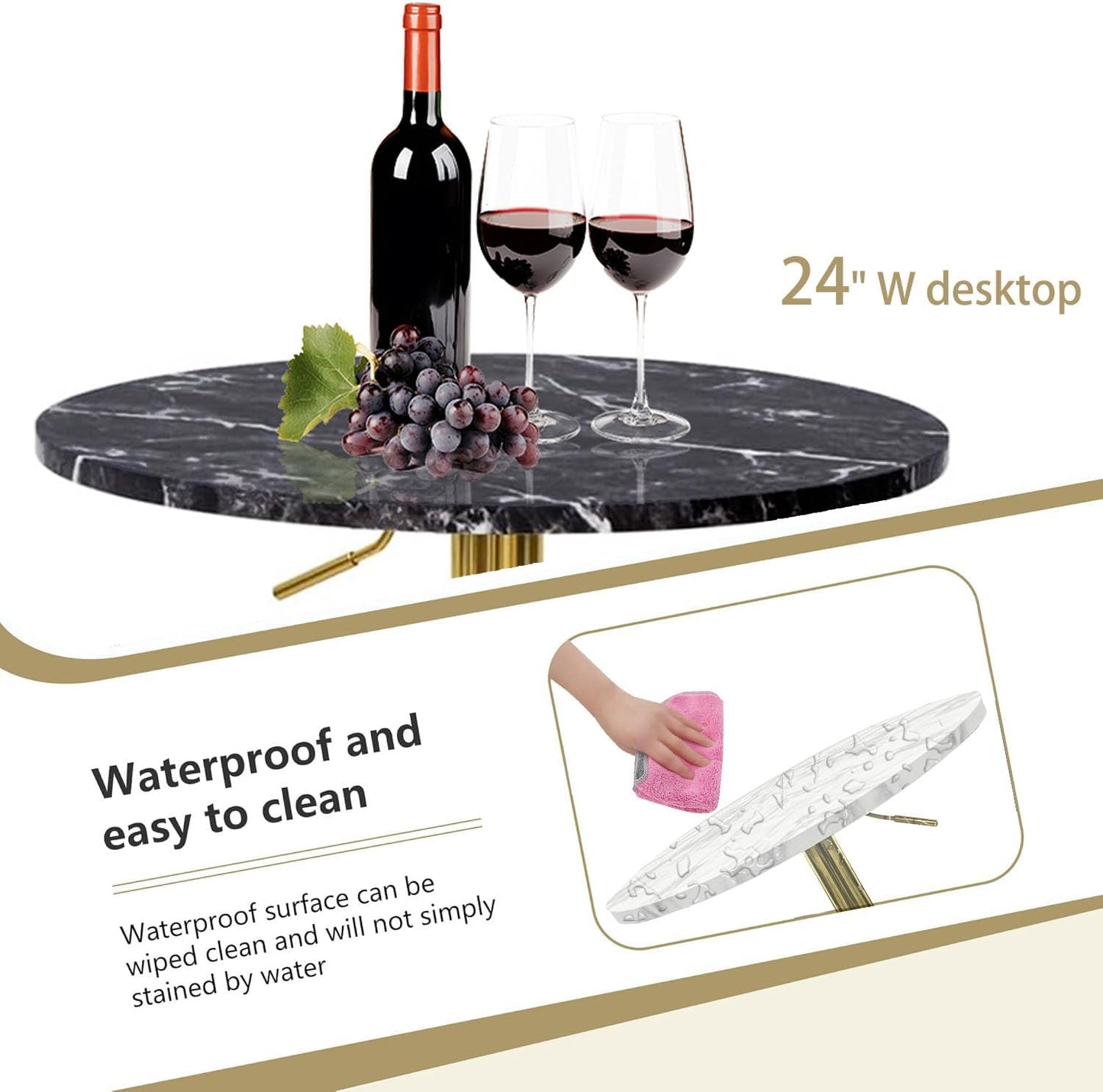 24'' Gold Bar Table Round Cocktail Table 39.1" Height Kitchen Dining Tables Modern Pub Tables with MDF Top, Gold Leg Base for Bar, Bistro, Caffee Top Table Tall