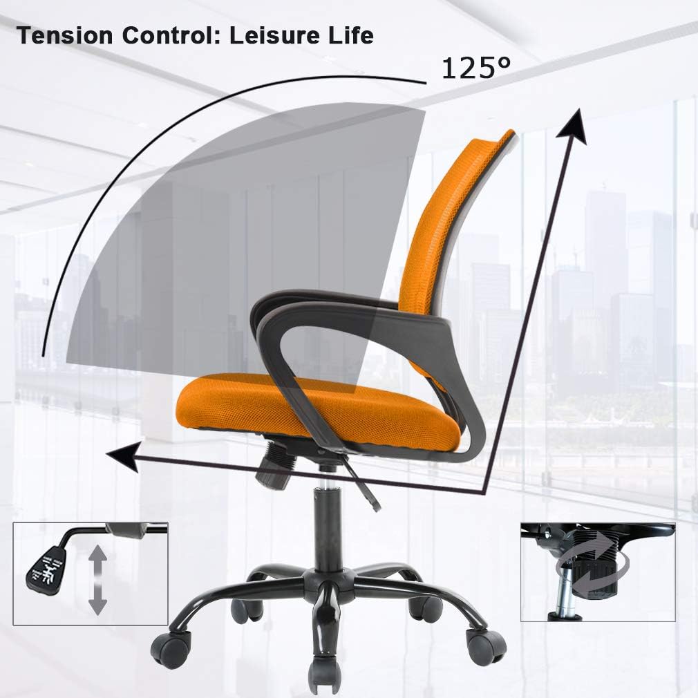 BestOffice Office Computer Chair Ergonomic Mesh Desk Chair with Lumbar Support Modern Executive Adjustable Stool Rolling Swivel for Back Pain (Orange)