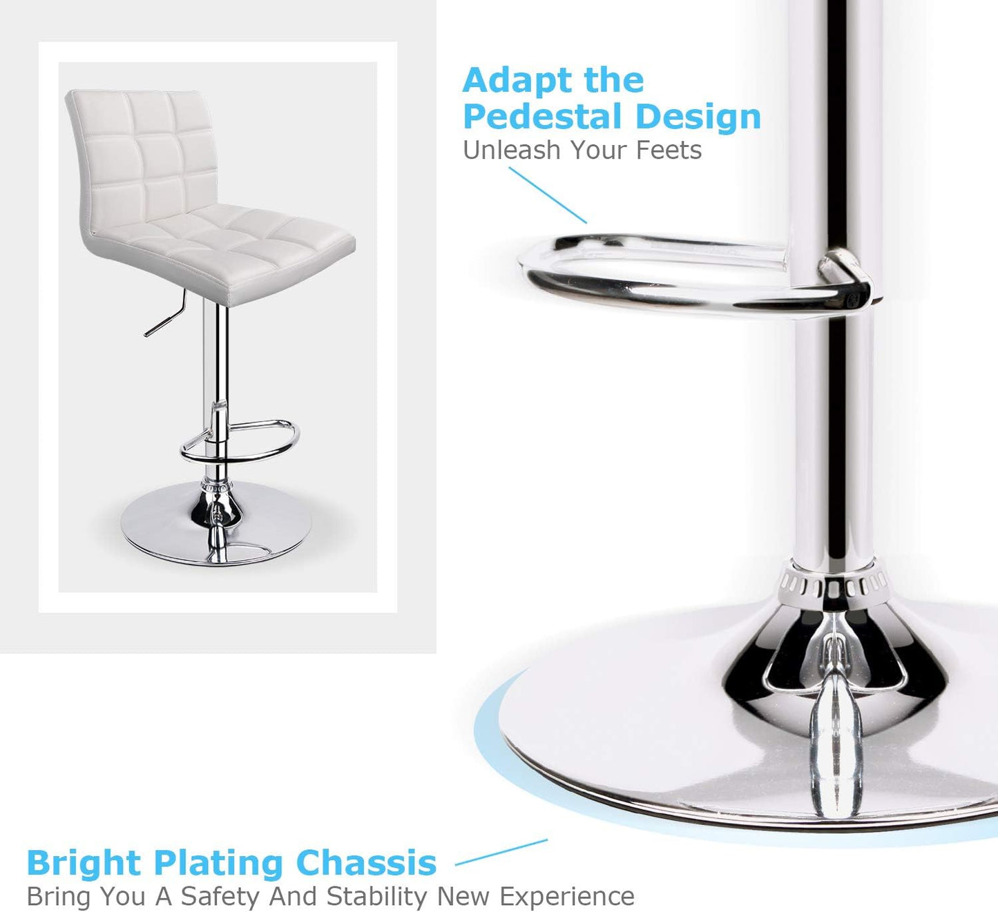 Leopard Modern Square PU Leather Adjustable Bar Stools with Back, Square Back Barstools, Counter Height Swivel Stool - 1 Chair (White)