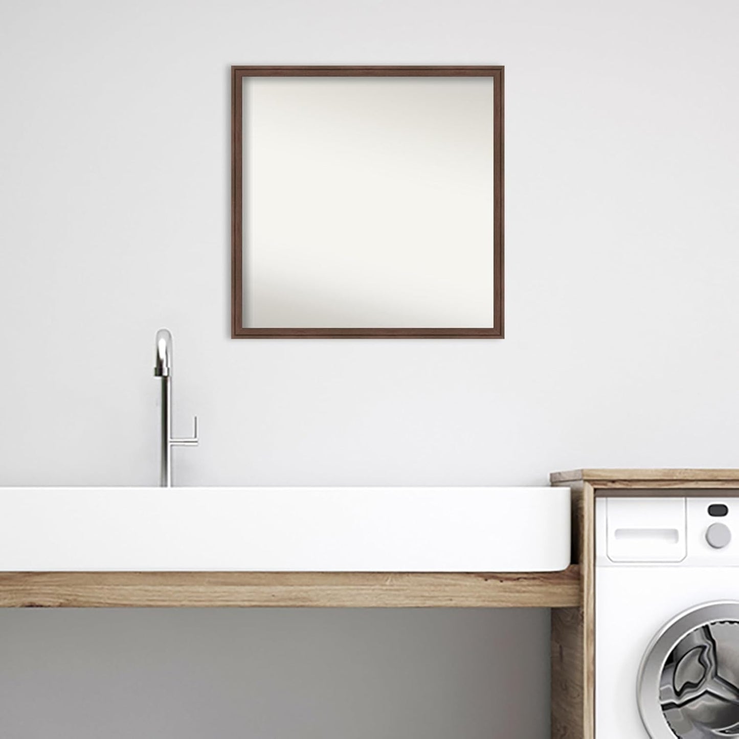 Amanti Art Brown Bathroom Mirror for Over Sink, 28x28 Florence Light Brown Square Vanity Mirror, Large Casual Frame, Hangs Horizonally and Vertically, Bathroom Wall Decor, Non-Beveled Edge