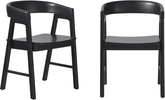 Walker Edison Ezra Modern Solid Wood Rounded Back Dining Chair - Black (Set of 2)