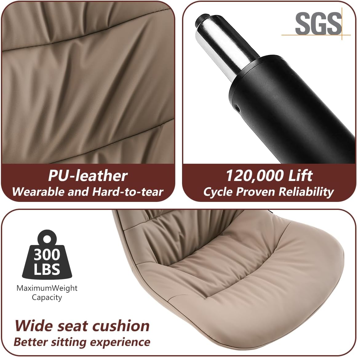 Kidol & Shellder Bar Stools Set of 2 Adjustable Swivel Khaki, PU Leather Upholstered with Back, Modern Counter Height Stools for Kitchen Island, Home Bar