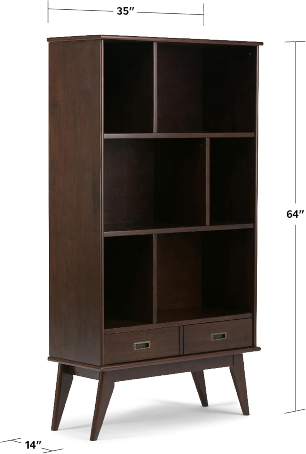 SIMPLIHOME Draper 35 inch Mid-Century Modern Bookcase and Storage Unit (Set of 2) in Medium Auburn Brown for The Living Room, Study Room and Office