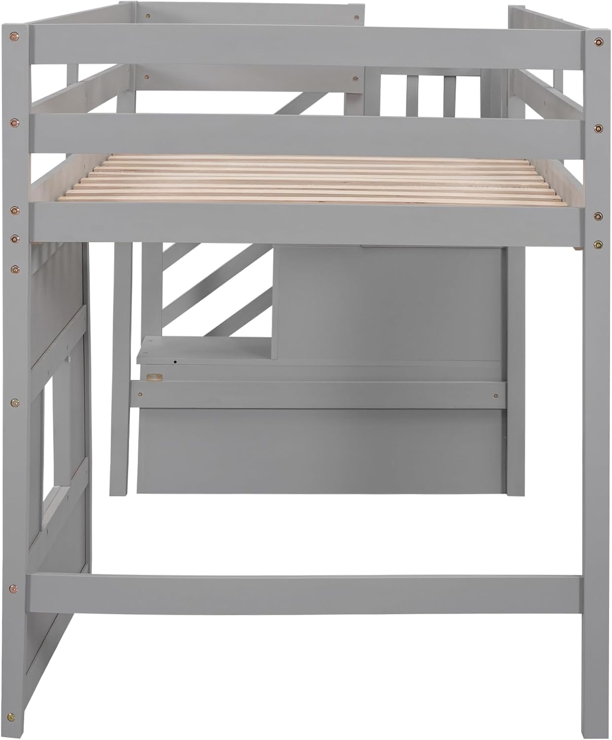 Twin Size Loft Bed with Storage Staircase and Window,Wood Twin Loft Bunk Bedframe with Full-Length Guardrail and Sturdy Slat Support, No Noise,No Box Spring Needed,for Kids,Teens,Boys,Girls,Gray